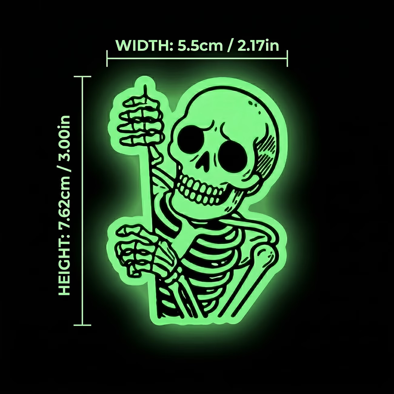 3" Funny Peeking Skull Glow in the Dark Sticker, Premium High Quality PVC Vinyl