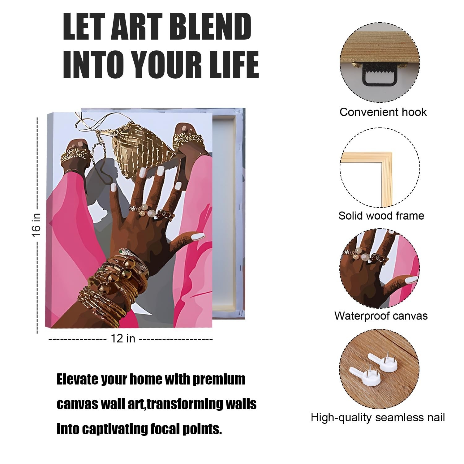 Black Girl Canvas Wall Art Set of 3 Pink African American Black Woman Wall De…