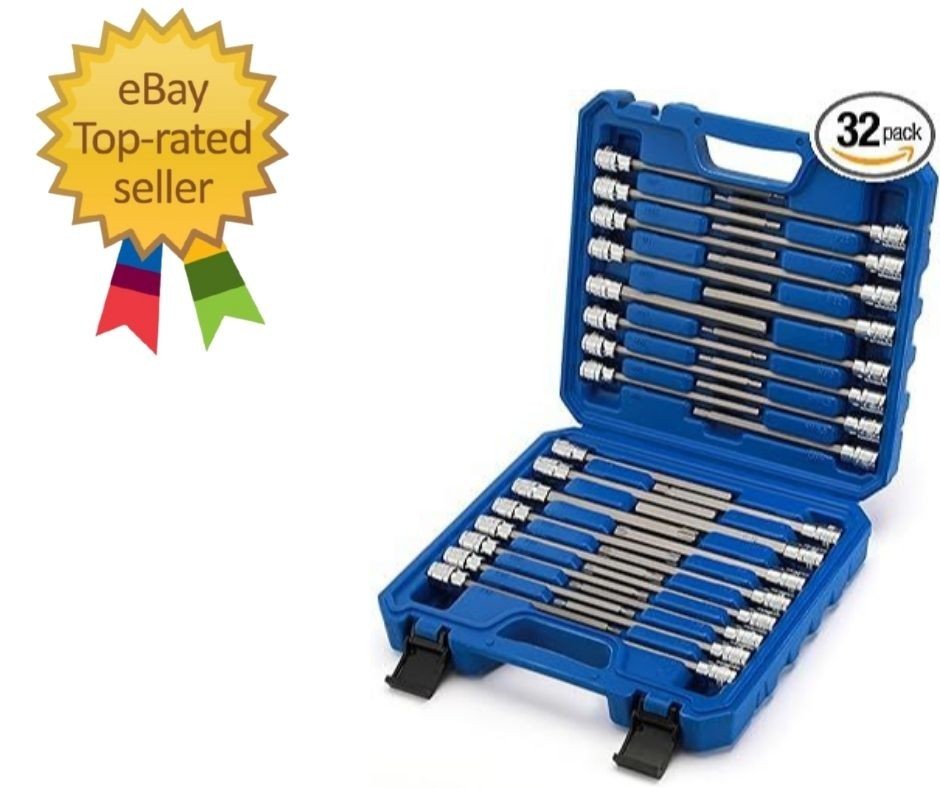 32PCS 3/8"Dr. Extra Long Hex and Torx Bit Socket Set, CR-V, S2…