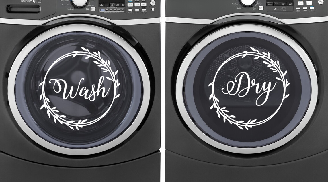 Wash Dry Wreath Vinyl Decals – Laundry Room Washer Dryer Decor Die Cut Stickers