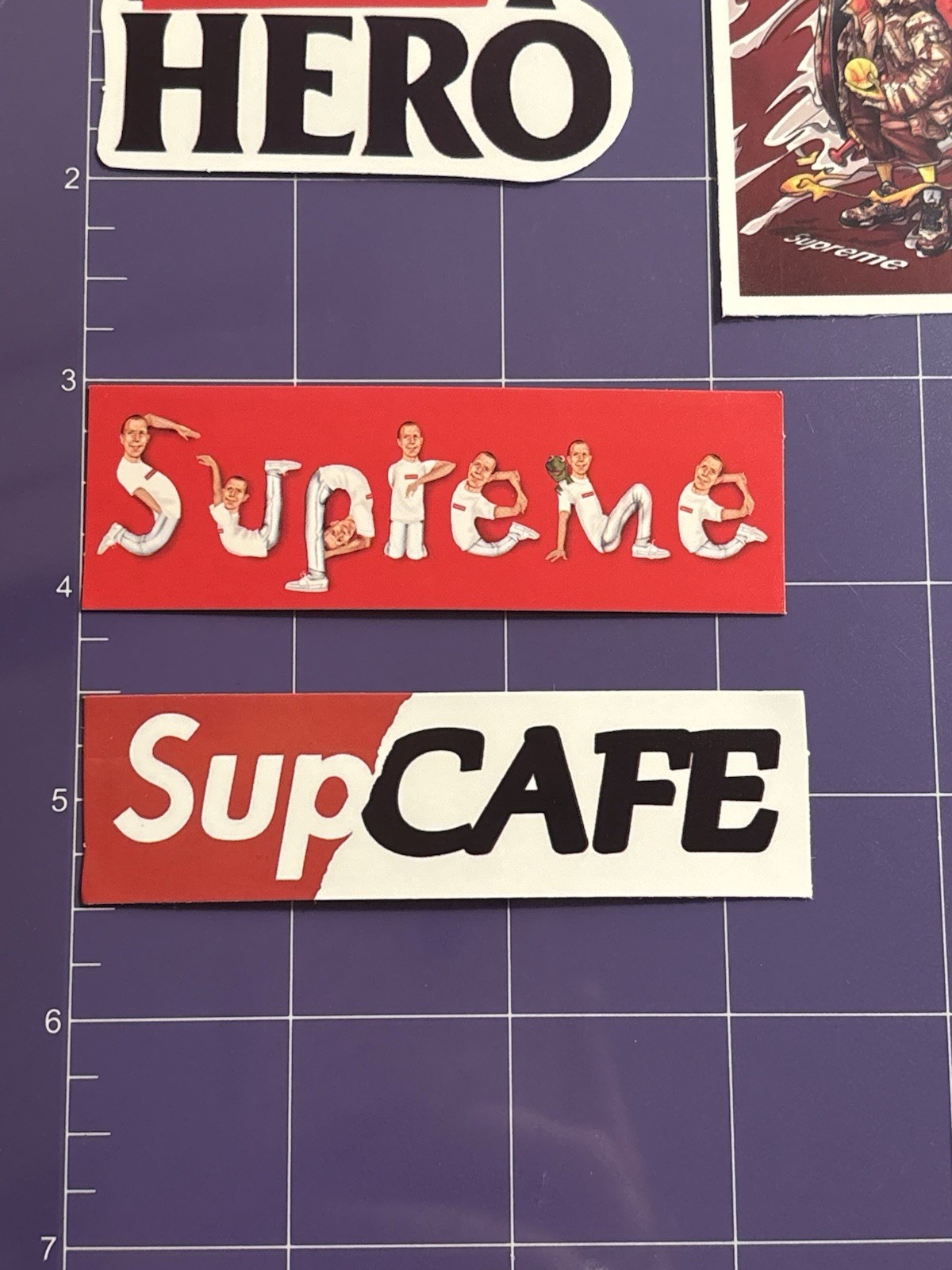 Supreme SupCafe SupreHero Gloss Vinyl Sticker Lot 4pc
