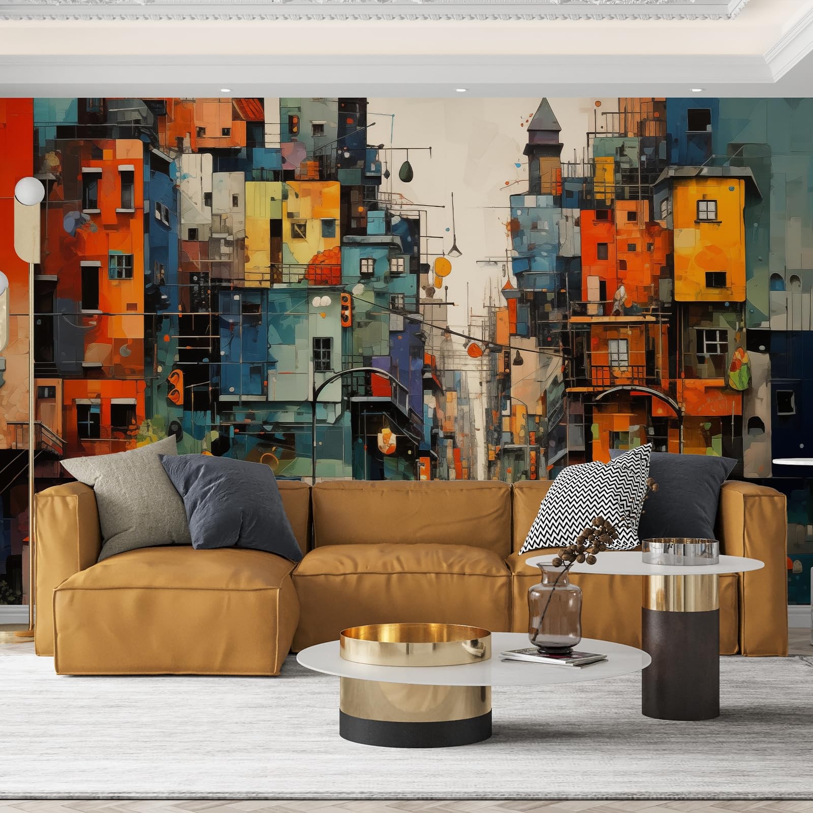 Colorful Modern City Wall Murals 3D Peel and Stick 148" W x 98" H