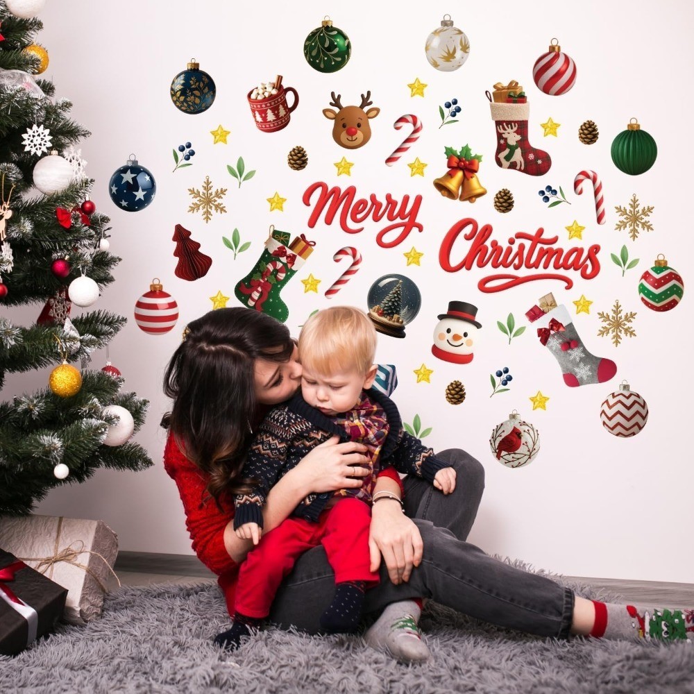 Holly Jolly Christmas Wall Decals for Indoor Home Wall Murals Stickers Kids