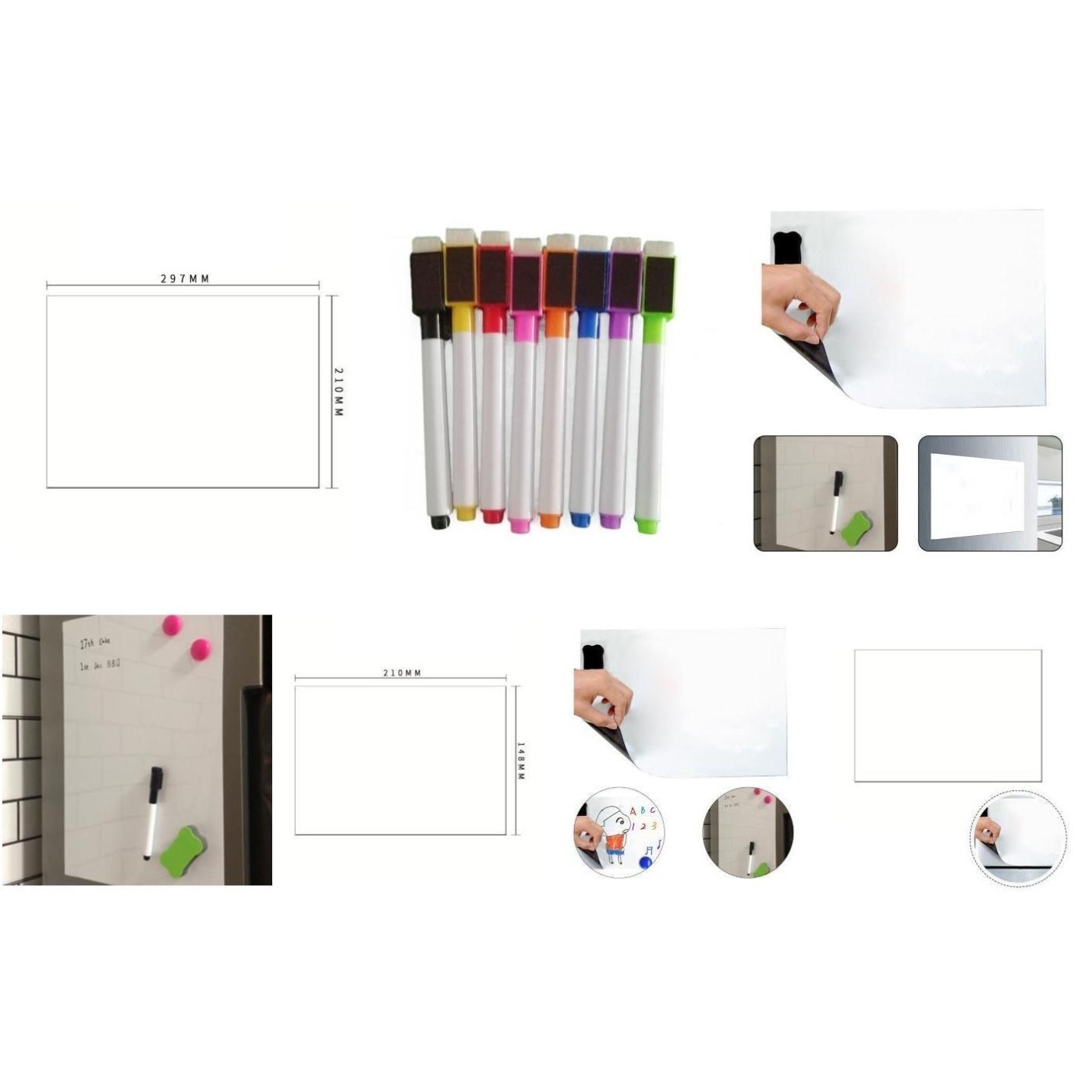 Flexible Magnetic Whiteboard for Fridge or Office Reusable and Trimable