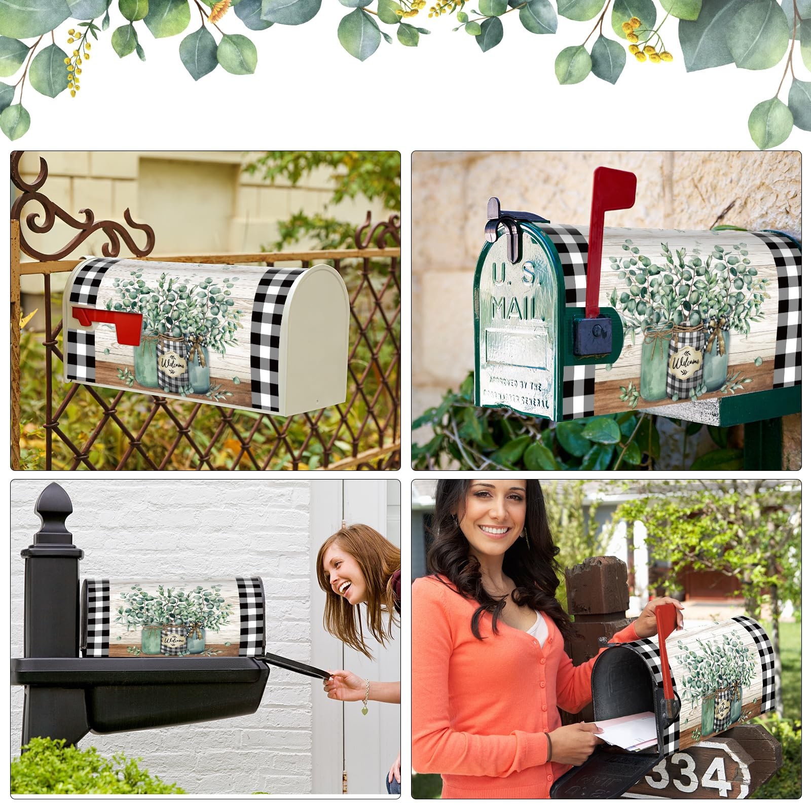 Tiamon Summer Eucalyptus Jar Mailbox Covers Magnetic As Shown in the Figure