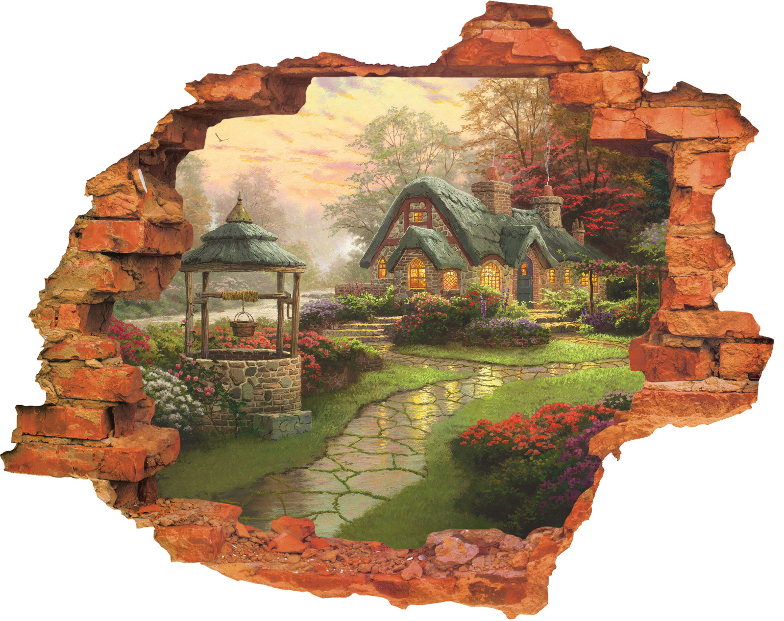 Country Cottage Landscape 3D Wall Decal Removable Vinyl Sticker Mural Art Decor