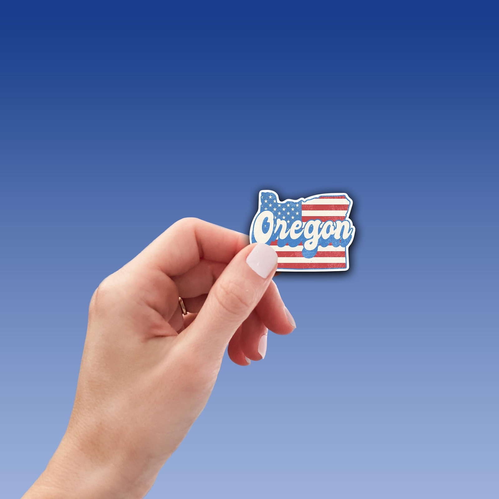 Oregon State Sticker with American Flag Background | Weatherproof Vinyl Decal