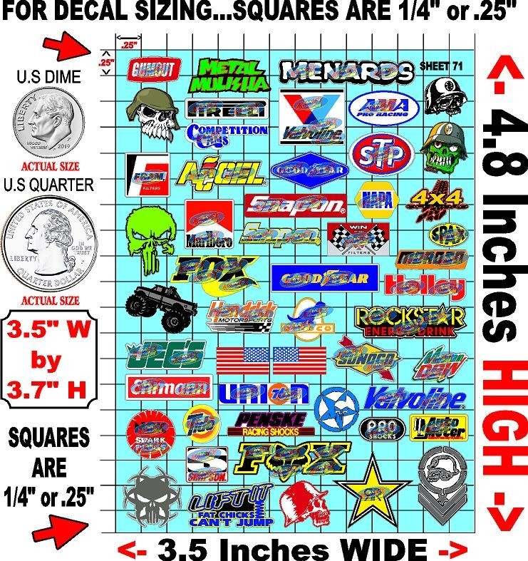 White Vinyl Sticker Sheet 71 F1 traxxas-R/C MODEL Decal fits 1/24-1/16 Scale CUT