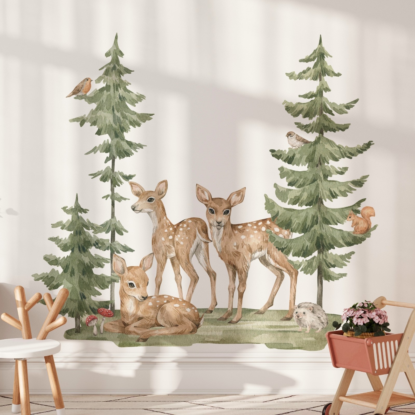 Woodland Forest Deer Wall Decal Set | Peel & Stick Fabric Nursery Wall Sticker