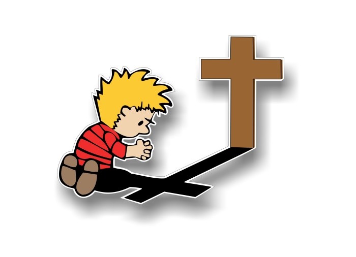 PRAYING CALVIN 7" Decal Jesus Religious Prayer Christian Pray RIP Vinyl Sticker