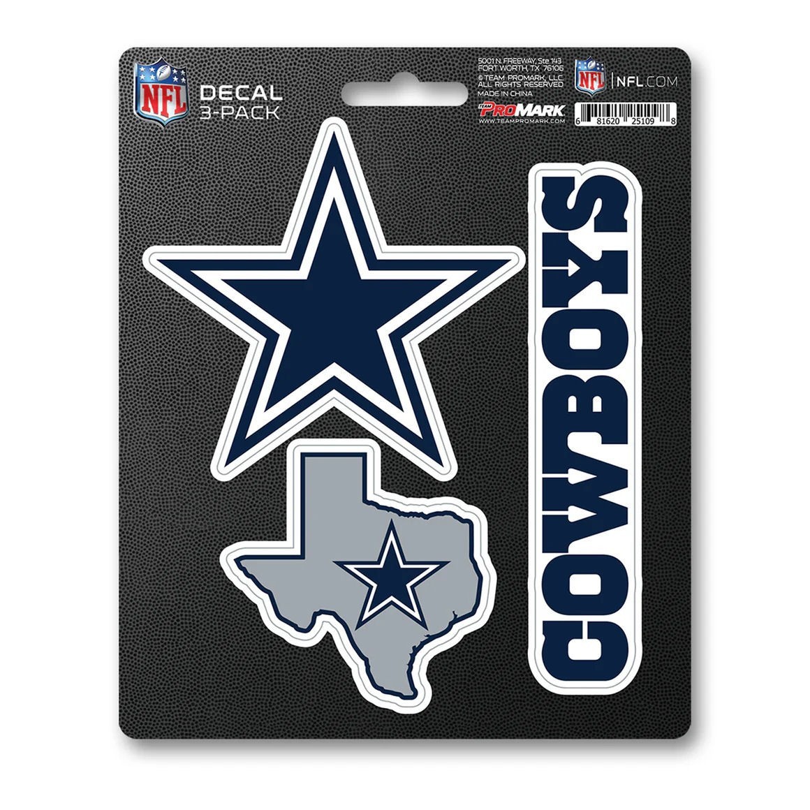 Dallas Cowboys 3-Pack Die-cut Decals Stickers Sheet Measures 5" x 7" New!