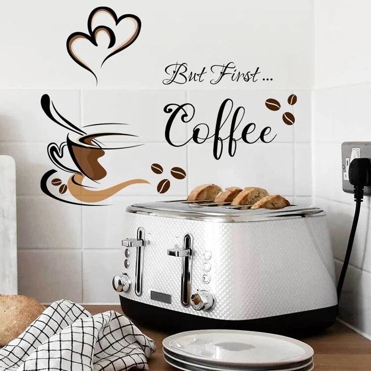 Wall Sticker Kitchen Cabinet Coffee Decal Vinyl Mural Art Home Dining Room Decor