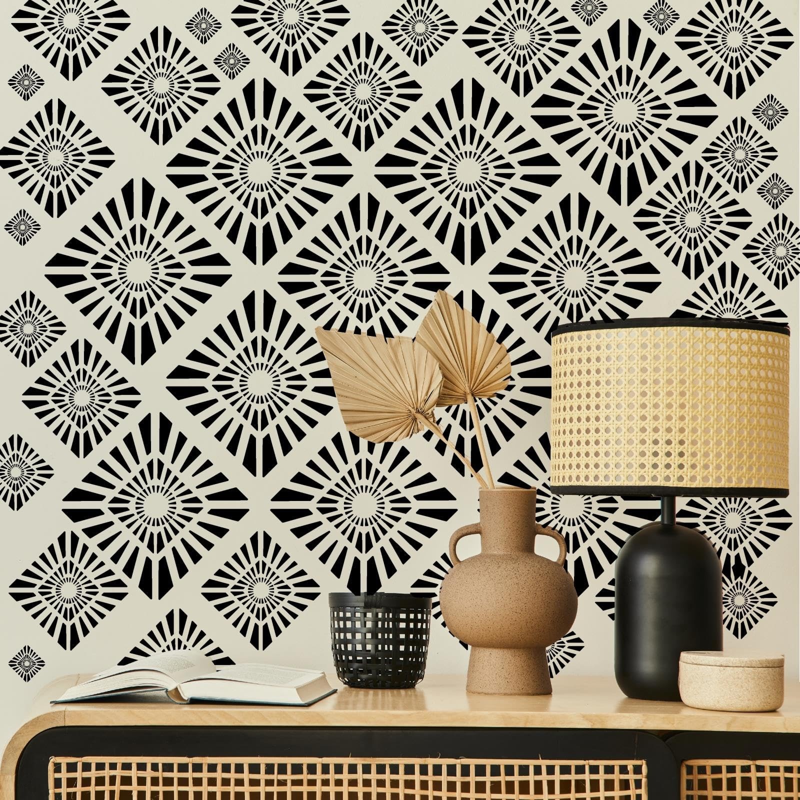 Geometric Wall Stickers Black Diamond Pattern Peel and Stick Removable Wall D…