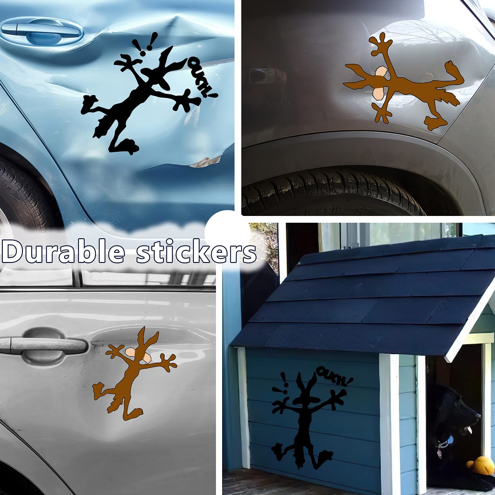 2 Pcs Reflective Dent Fix Car Decal 9.8" 5.9" Cartoon Coyote Splat Wall Door
