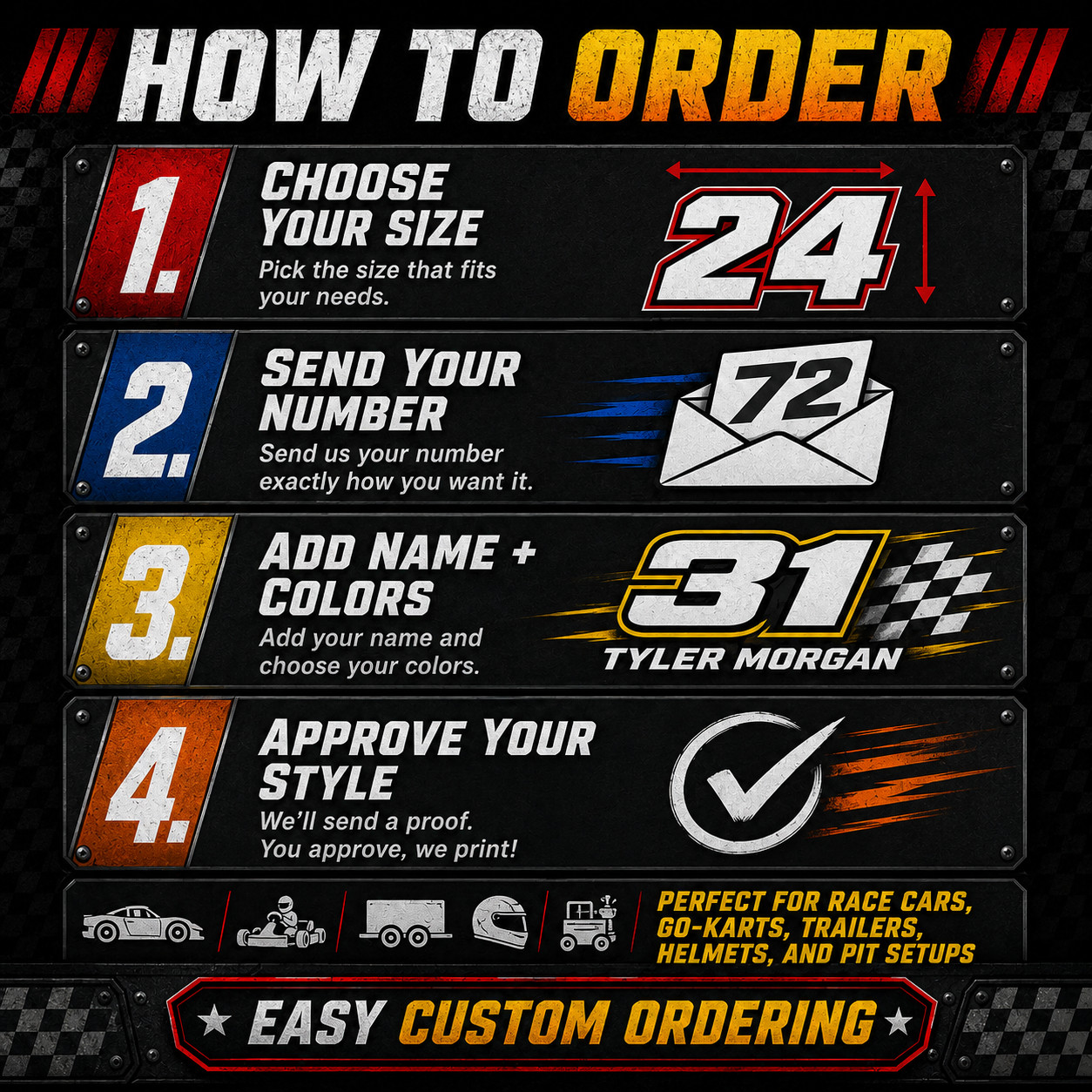 Custom Race Car Number Decals Personalized Name Vinyl Door Stickers Pair nhra