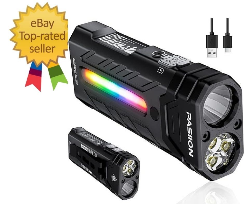 EDC Rechargeable Flashlight 3250 Lumens with RGB Light,55 Modes Multifunction…