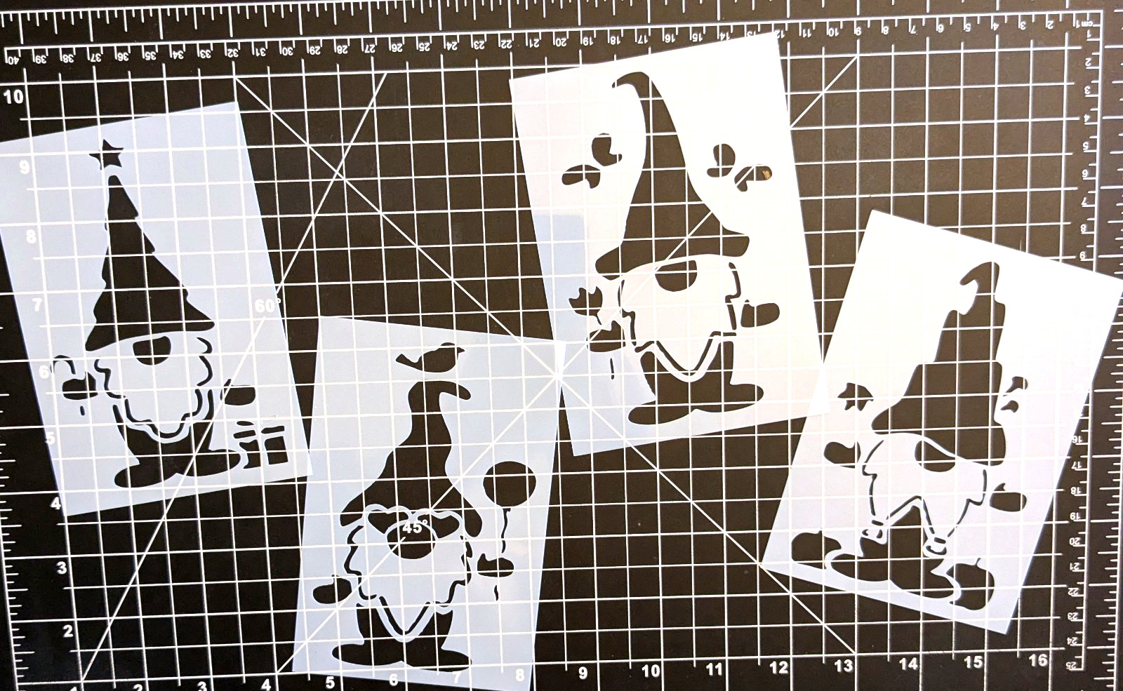 Seasonal Gnomes Set of 4 Reusable Stencils Greeting Cards, Planter 3.5" x 5" ea