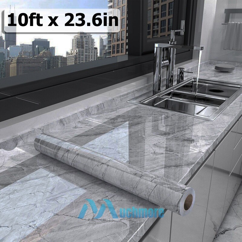 10ft Self Adhesive Wallpaper Roll Marble Paper Peel & Stick Kitchen Countertop