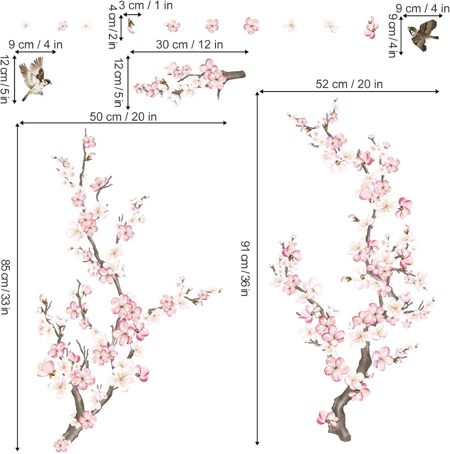 Waterproof Cherry Blossom Wall Art Stickers for Effortless Room Transformation