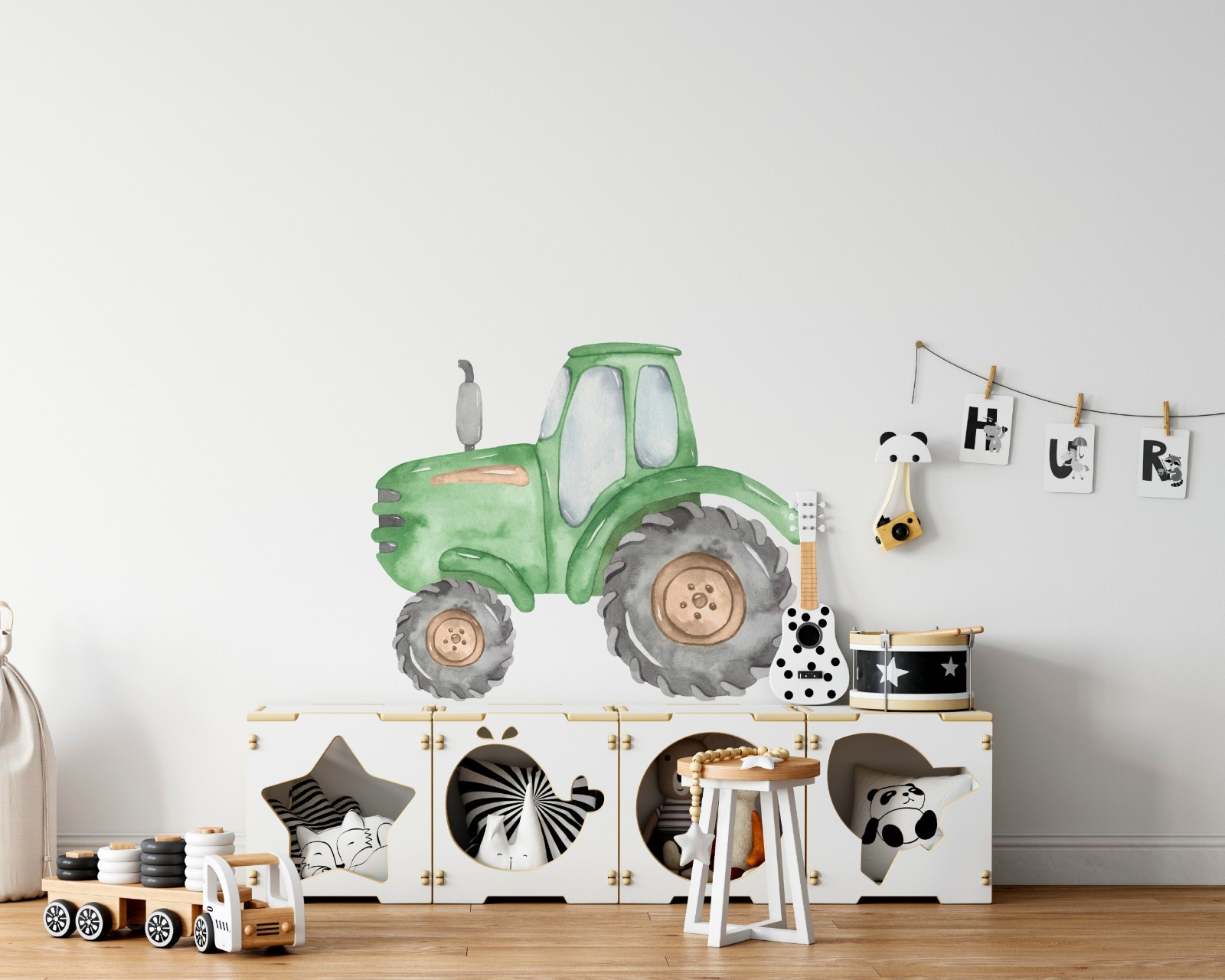 Watercolor Green Farm Tractor Wall Decal Removable Fabric Vinyl Wall Sticker