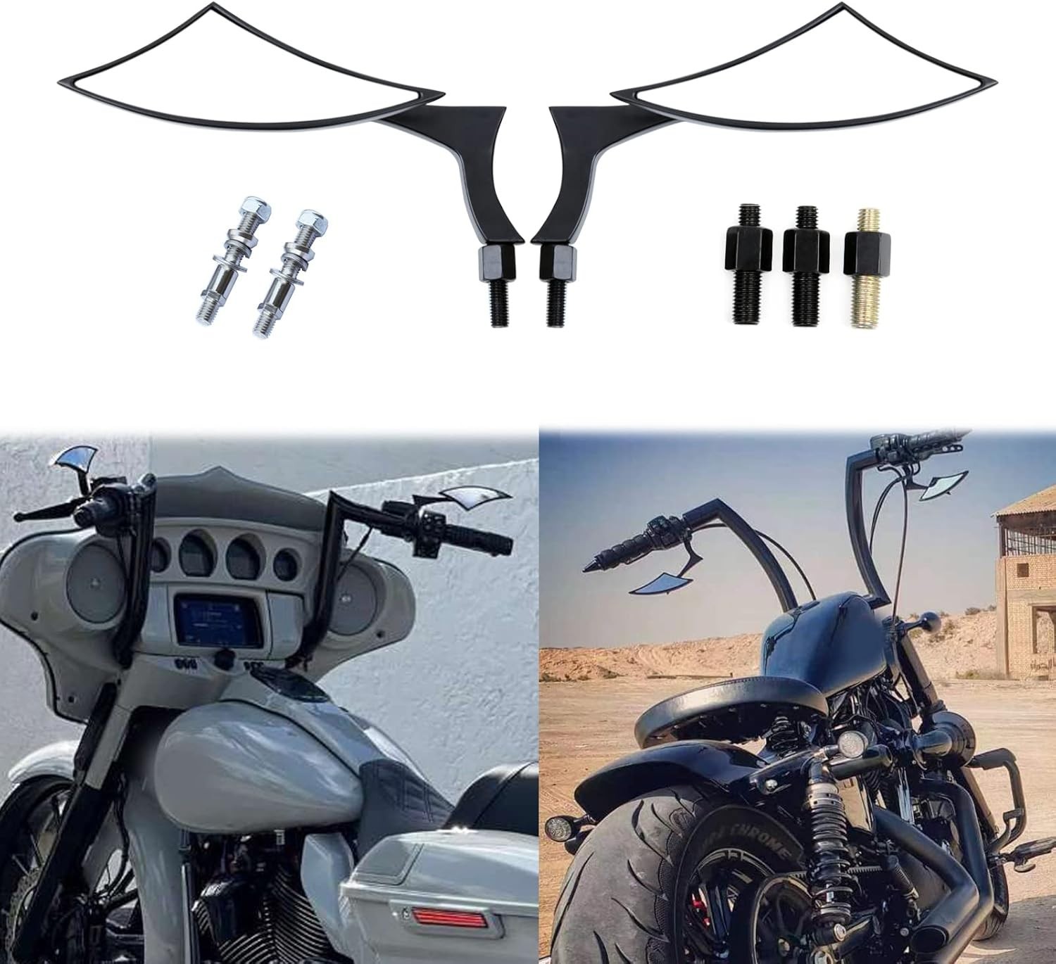 8Mm 10Mm Black Motorcycle Rearview Side Mirrors Blade Compatible with Harley Spo