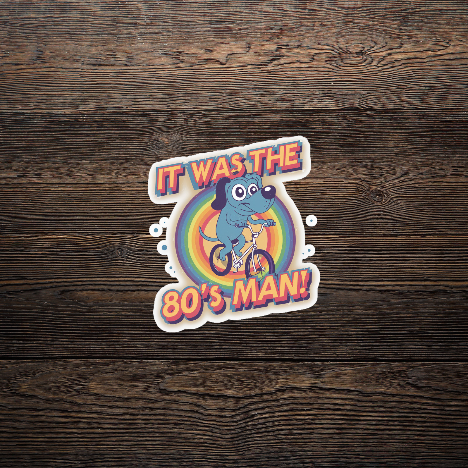 It Was The 80's Man! Retro Cartoon Dog on Bicycle Sticker #2404