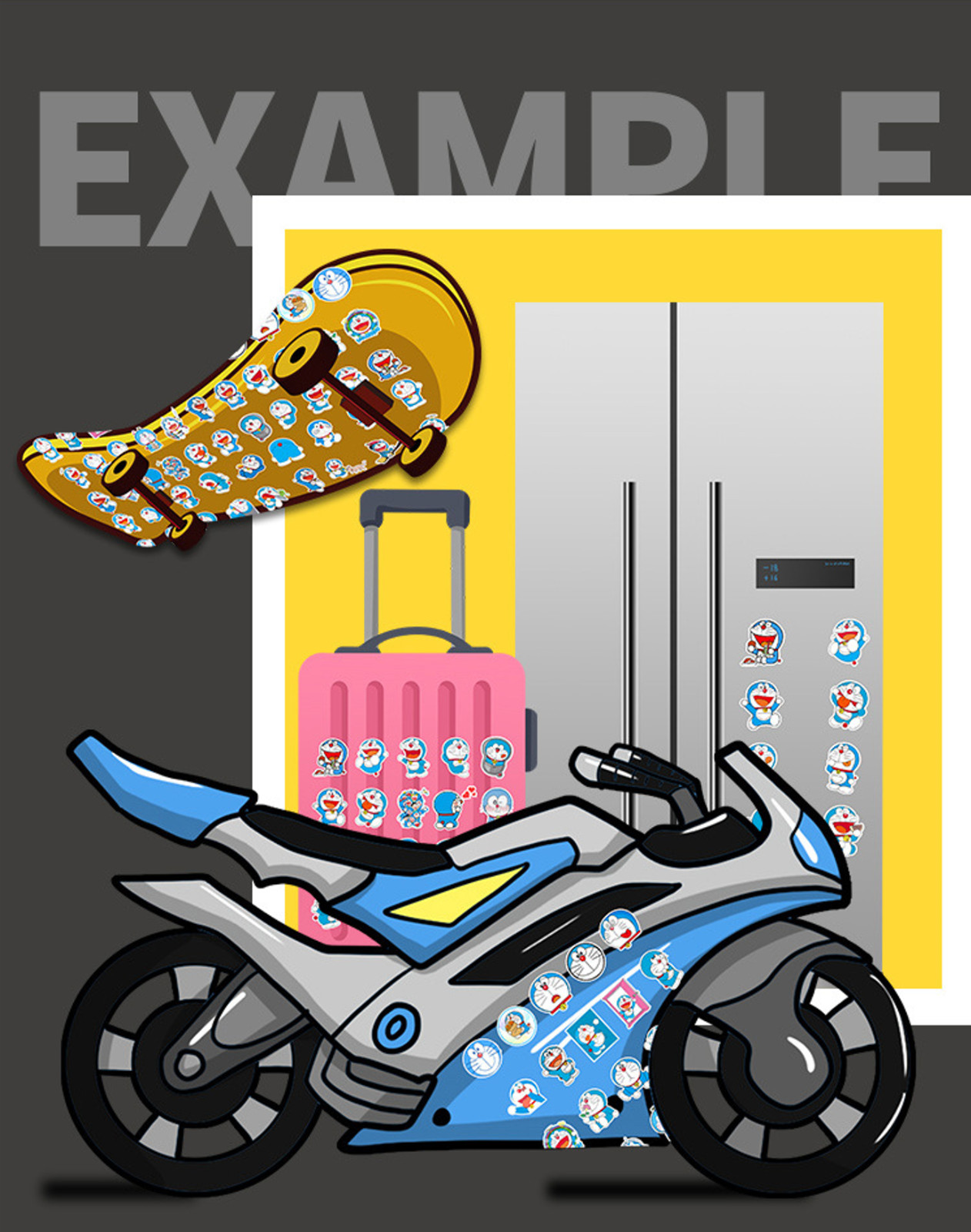 50 Pcs Stickers Doraemon Anime Skateboard Car Laptop Bottle Bomb Graffiti Vinyl
