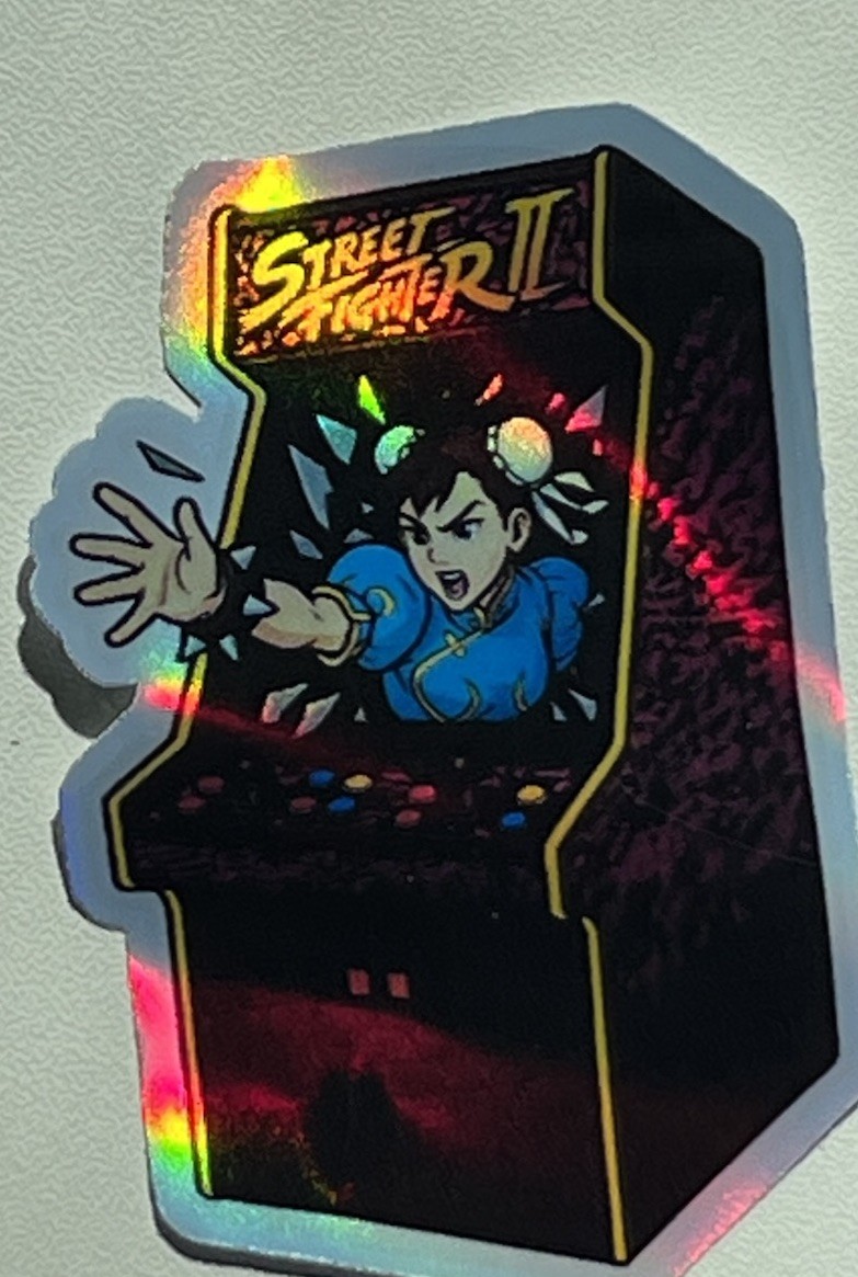 Retro Street Fighters arcade machine Chun-Li 3inch Holographic Sticker