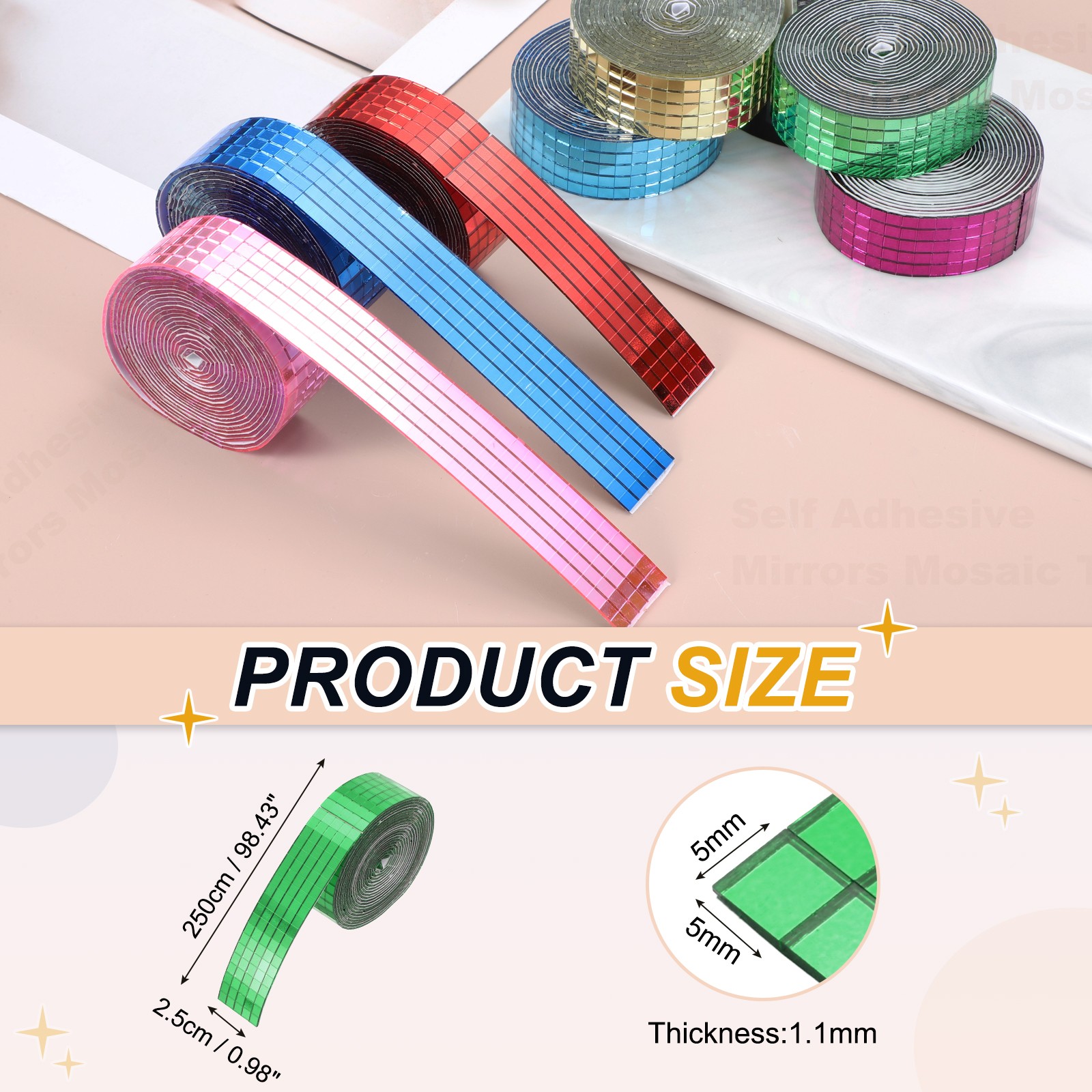 5x5mm Self Adhesive Mirrors Mosaic Tiles, 2500 Pcs Mosaic Sticker, Green