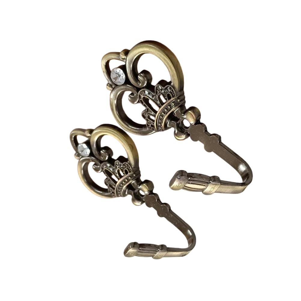 Elegant Crown Detail Hooks for Shower and Window Curtains Zinc Alloy Finish