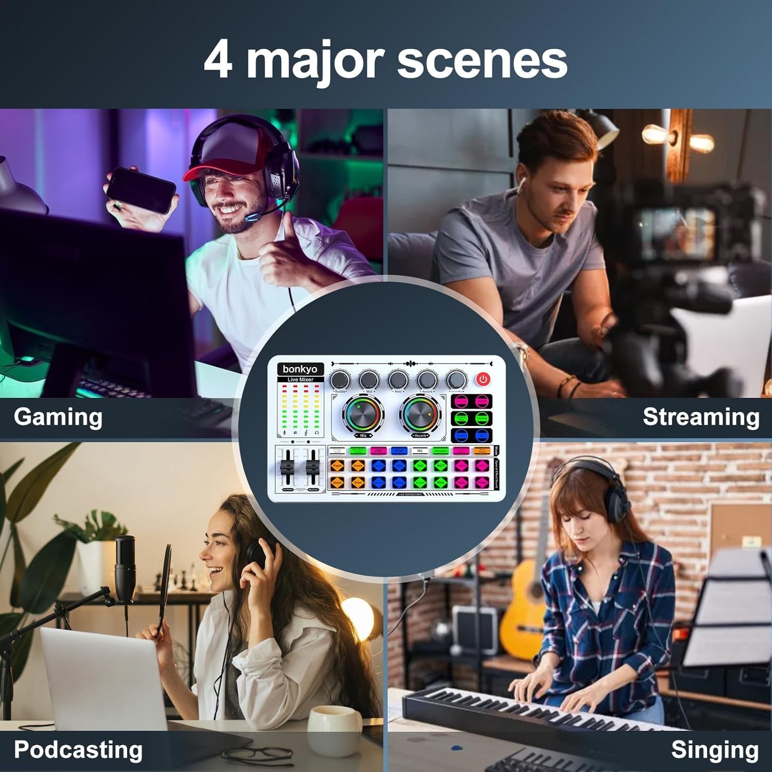 F999 White Live Streaming Sound Card, Professional Audio Mixer, Voice …