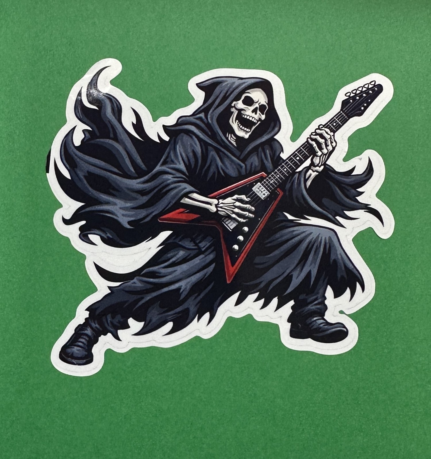 3 inch Grim Reaper Playing Guitar Sticker Rock Metal Skeleton Vinyl Decal