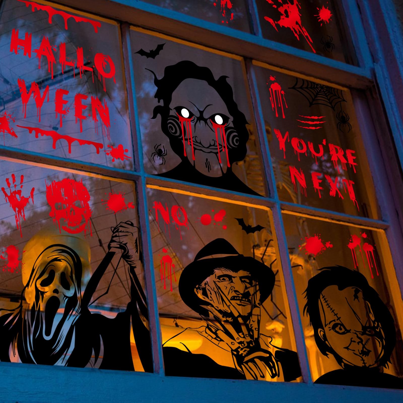 Auzesto 60Pcs Scary Halloween Decoration Window Clings, 9 Horror Characters