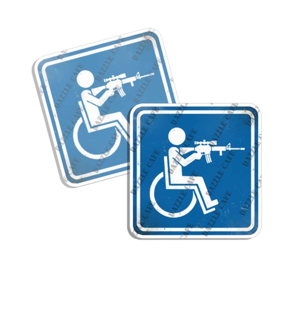 Armed Handicap Sticker Decal Funny DISABLED Vinyl Outdoors Made in USA 2 PACK