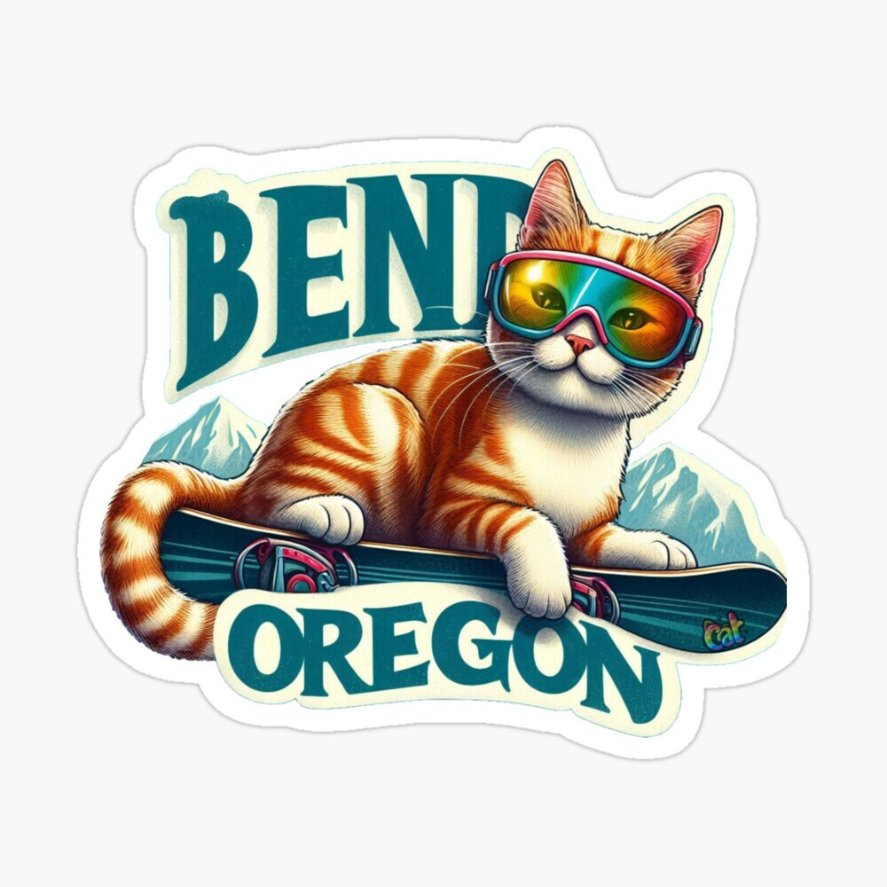 Snowboarding Bend Oregon Cat Sticker C Autumn Trapp Original Art 3" x 3"