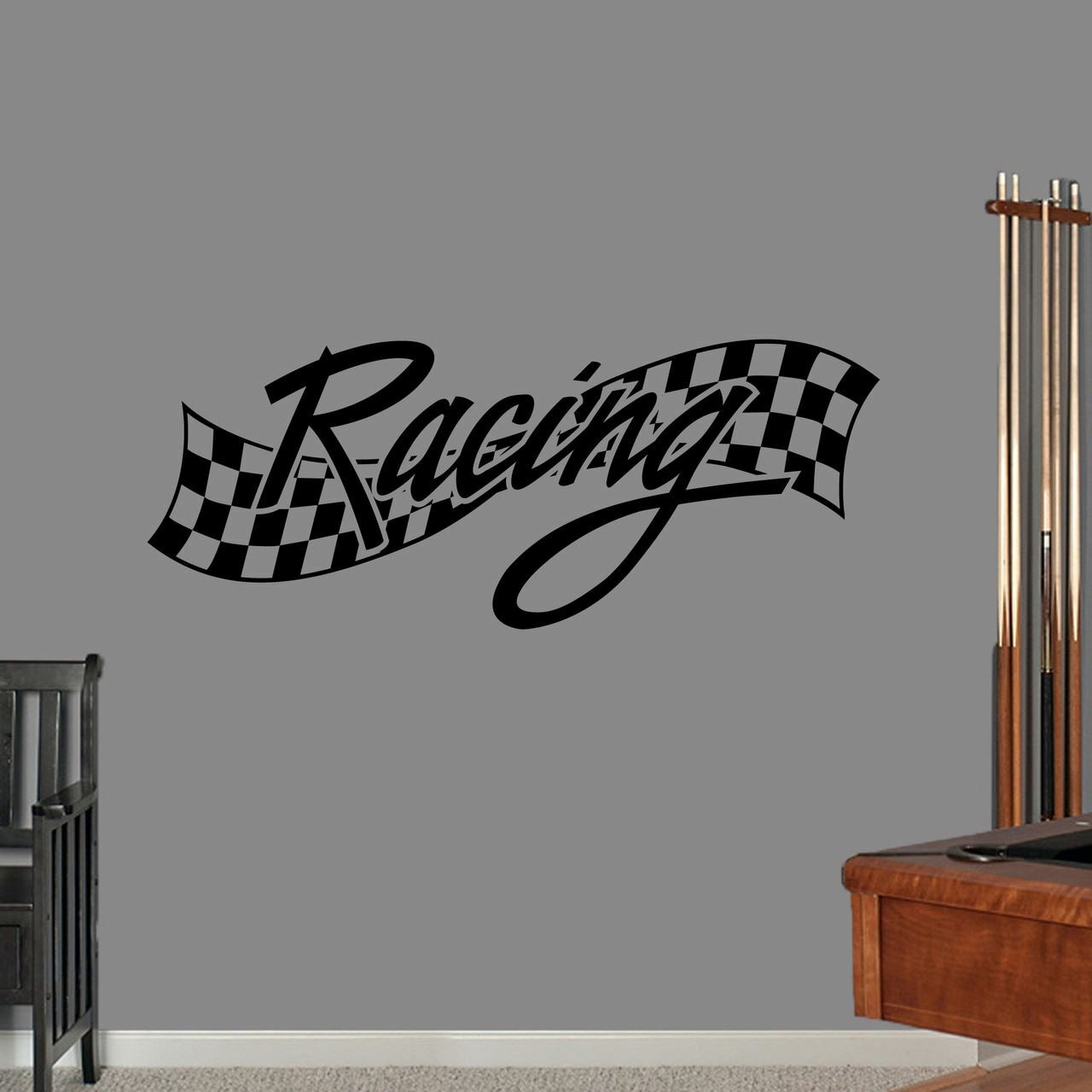 Checkered Racing Wall Decal – Racing, Sports, Cars, Driving, Kid, Teen, Man Cave