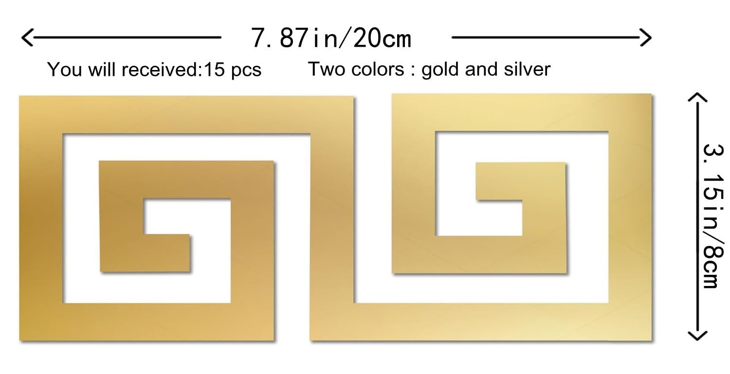Acrylic Decorative Mirror Stickers 15 Pcs Gold 3.15×7.87in Removable Wall Décor