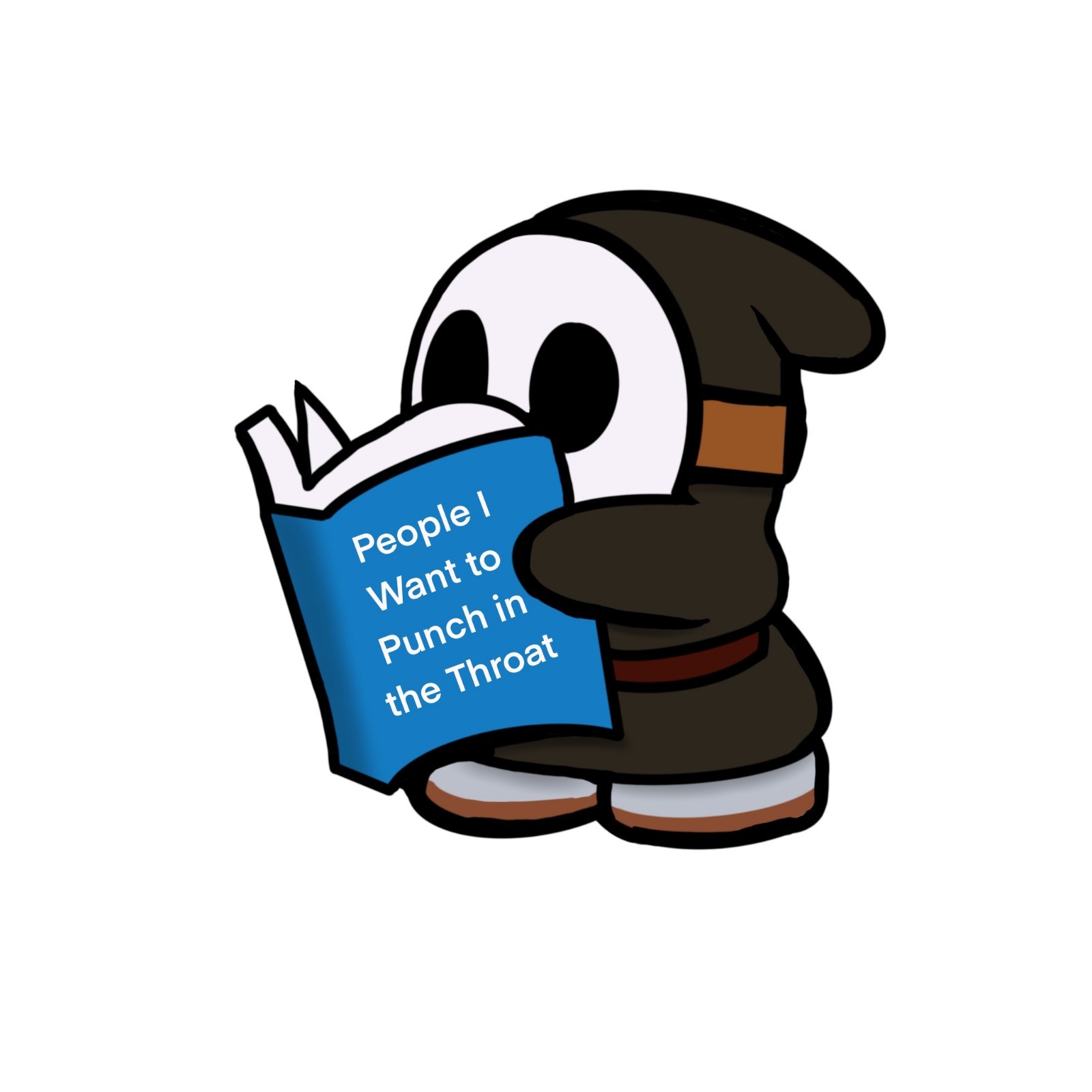 Laminated, Water Resistant, Shy Guy Reading A Book Sticker