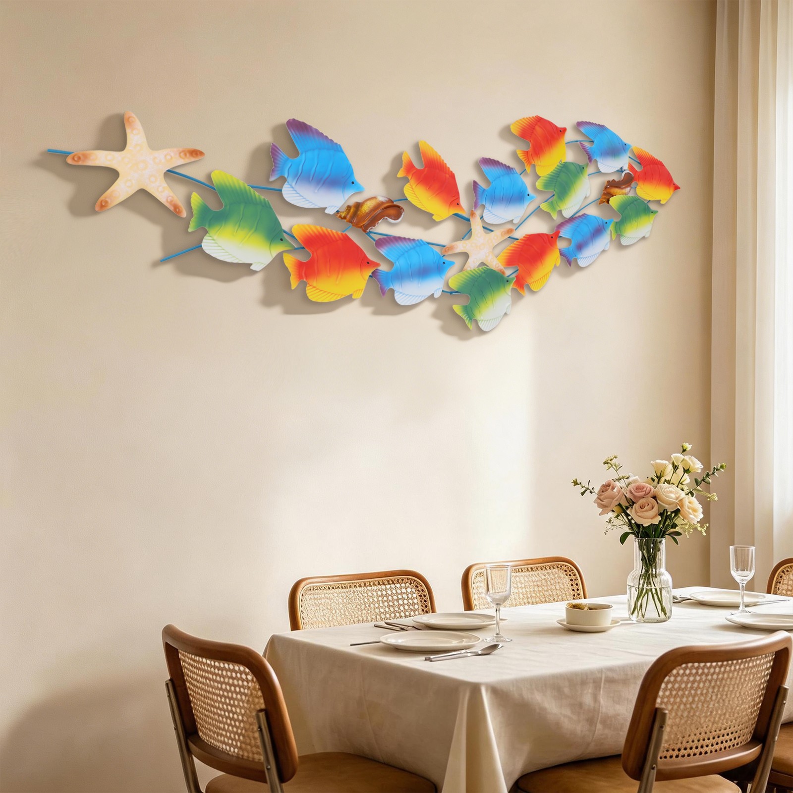 Metal Marine Fish Group Wall Decoration,ocean Decor Art F/ Living Room/bedroom