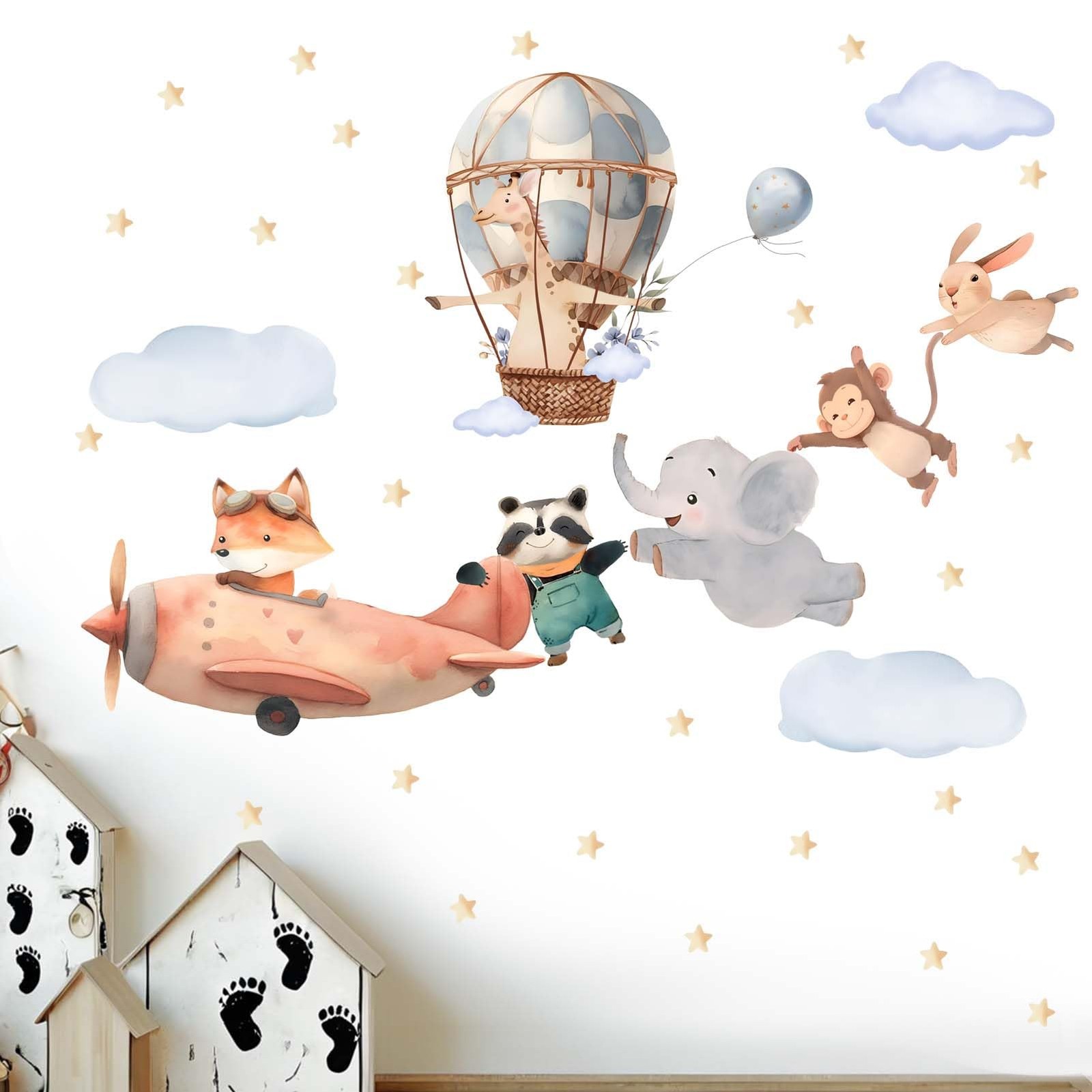 Animals Airplane Wall Stickers for Nursery: Baby Bedroom Wall Decals – Aircra…