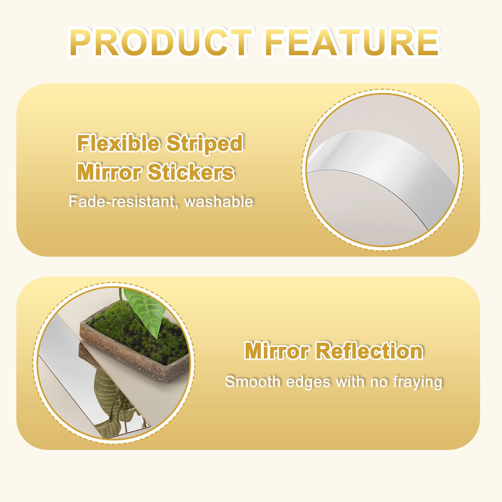 30 Pcs Striped Mirror Stickers, 1.18" x 11.8" Mirror Wall Stickers, Silver