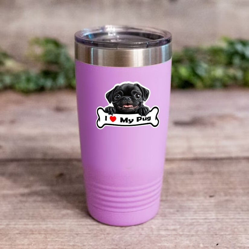 I Love My Pug Sticker| Vinyl Decal | Car Laptop Water Bottle Phone Helmet