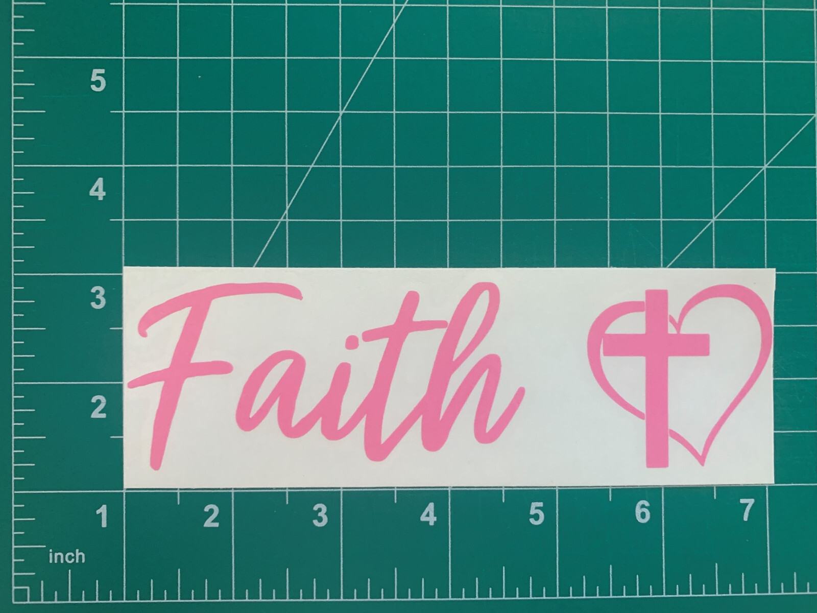 FAITH with CROSS & HEART VINYL DECAL STICKER – OUTDOOR 6" W x 1.75" H