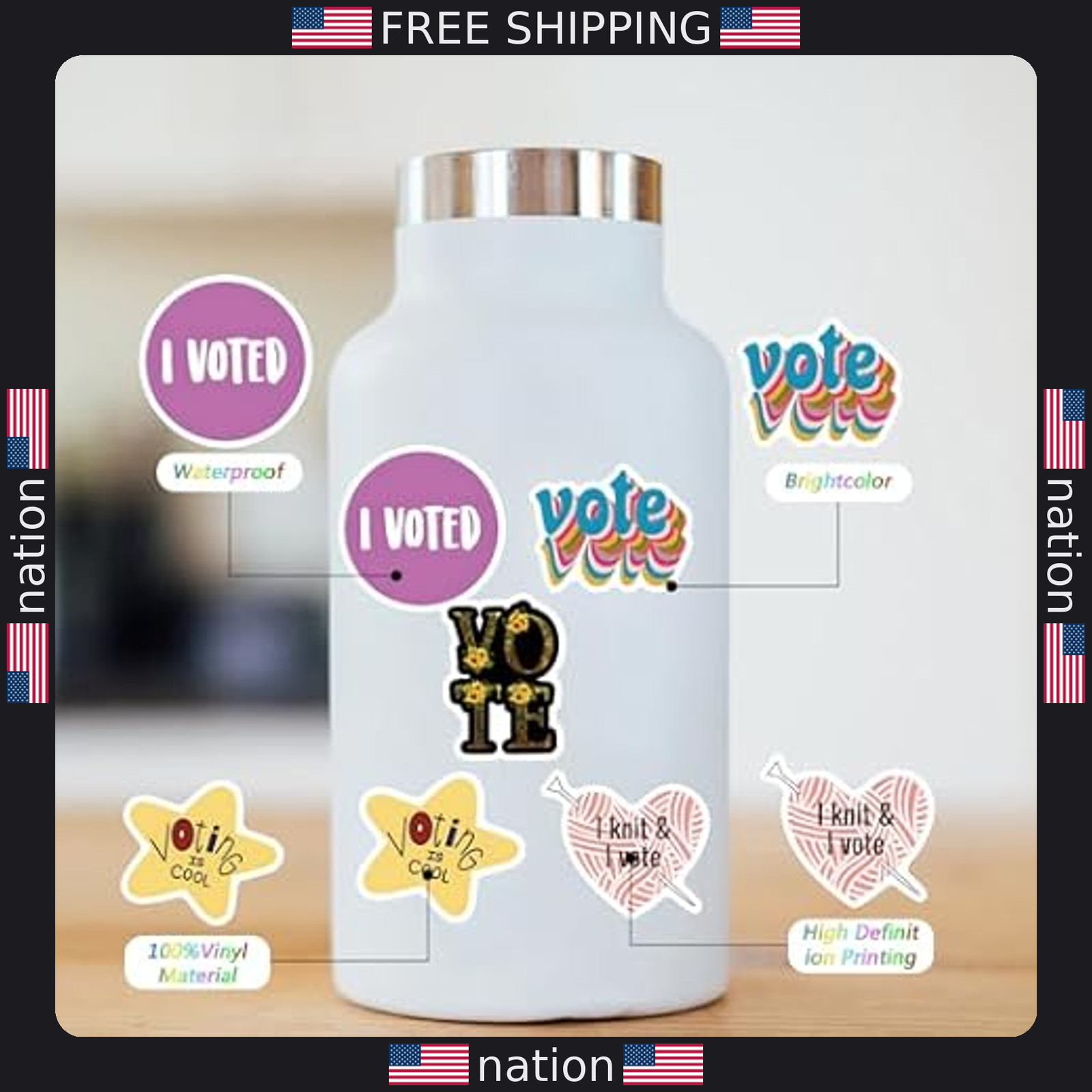 67pcs Colorful Election Vote Stickers, Waterproof Vinyl Decals for Campaigns