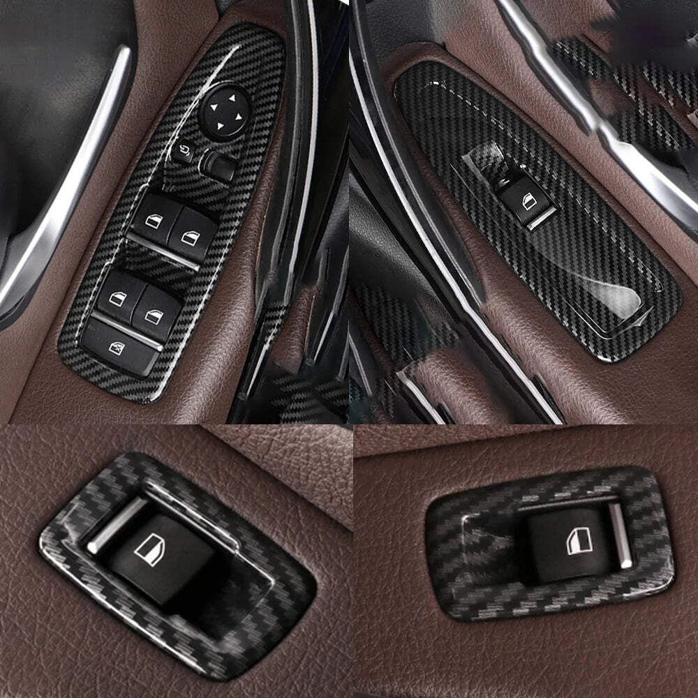 Interior Door Carbon Fiber Window Regulator Switch Panel Trim Cover Replacement