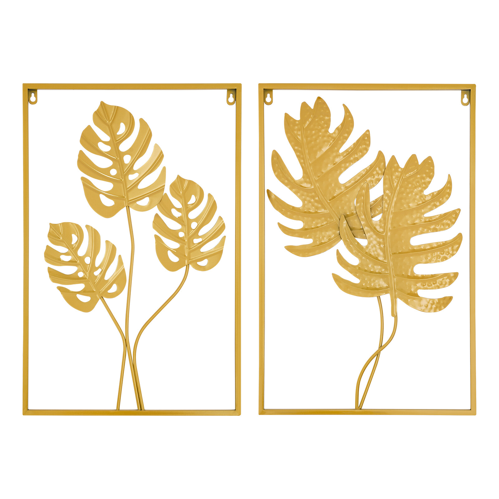2PCS Wall Decorations Gold Iron Leaf Wall Hanging Home Decor with Frame Golden