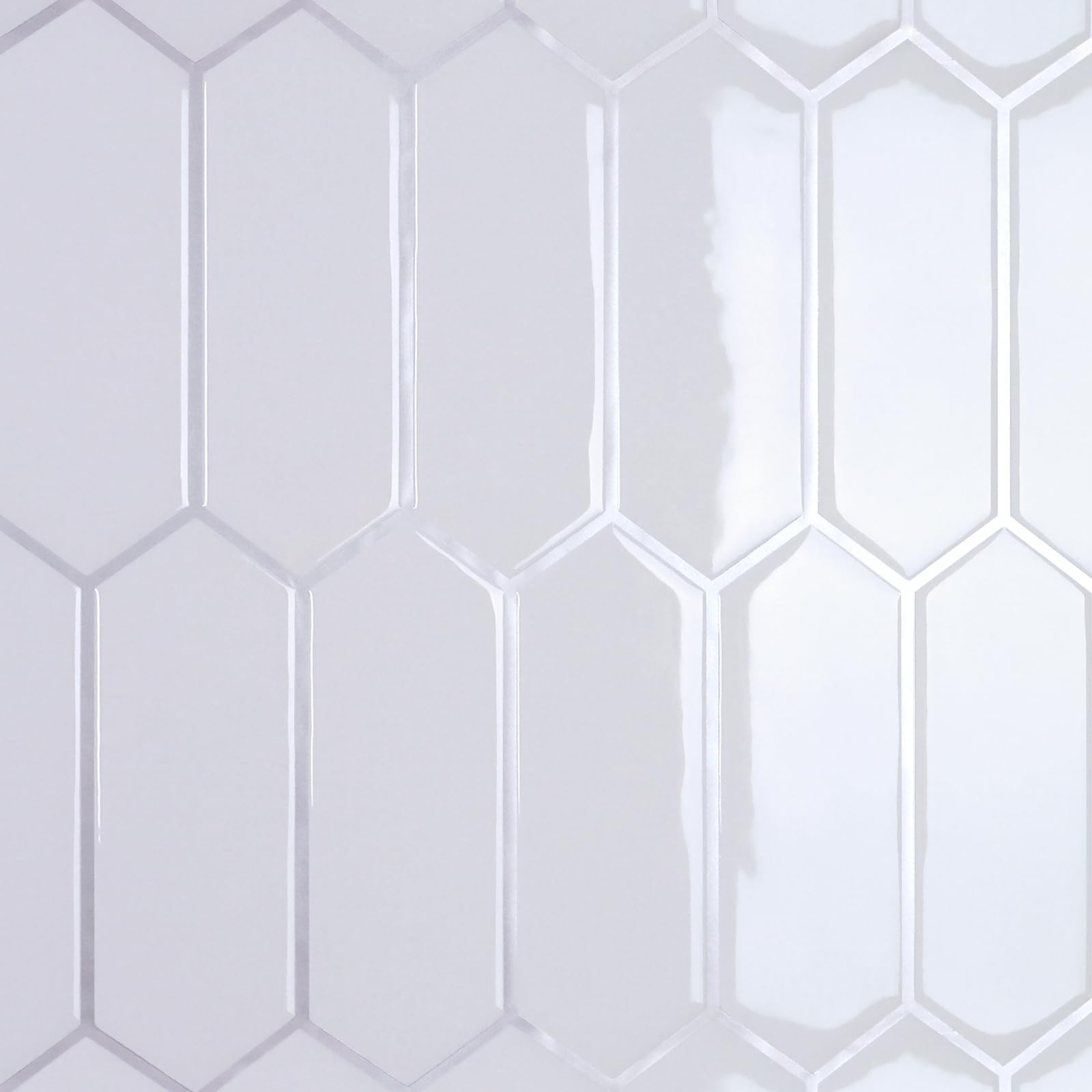 CRE8TIVE 4 Sheets White Long Hexagon Peel and Stick 12"x12" (4-Sheets),