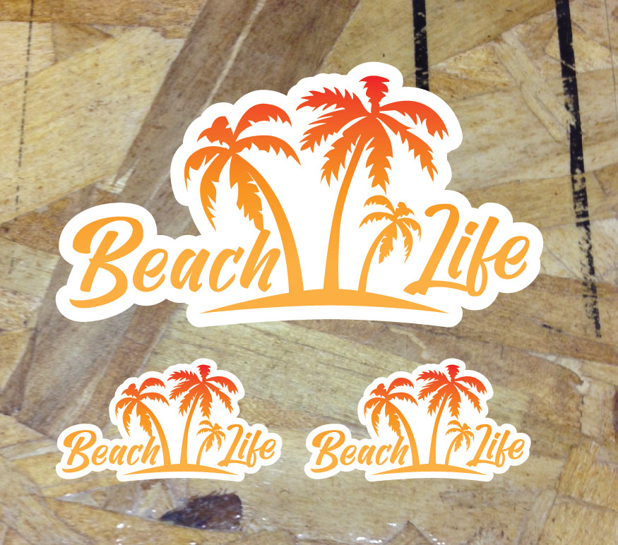 Beach Life Palm Trees Island Sunset Sand Seashell Vinyl Sticker Decal 3 for 1