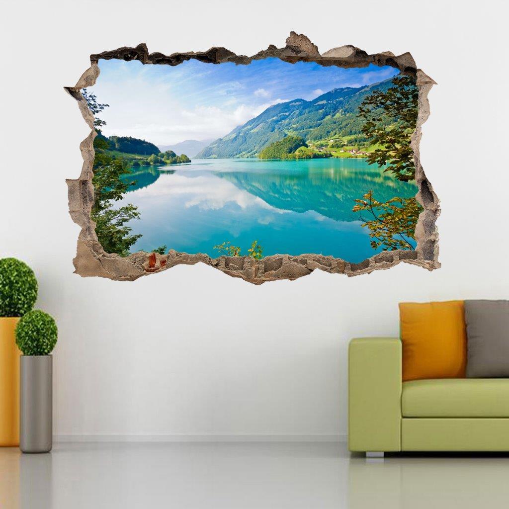 Turquoise Mirror Lake Smashed Wall Sticker Decal Art Mural Nature Landscape J416