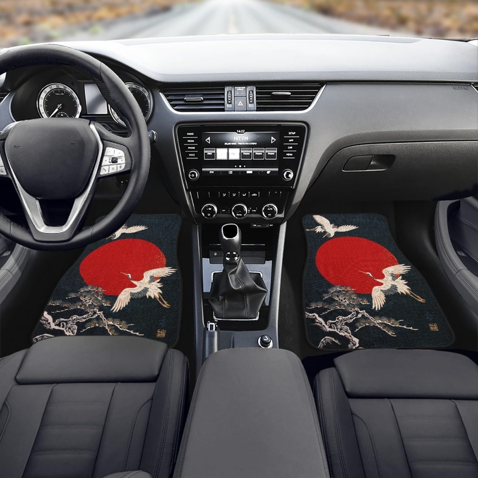 Japanese Crane Art Print Car Floor Mats Custom Traditional Style Bird Flying …
